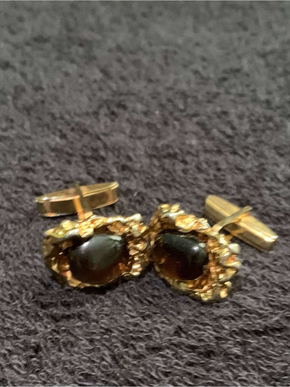 Vintage Gold-Tone Amber Stone Men's Cufflinks - Picture 6 of 7